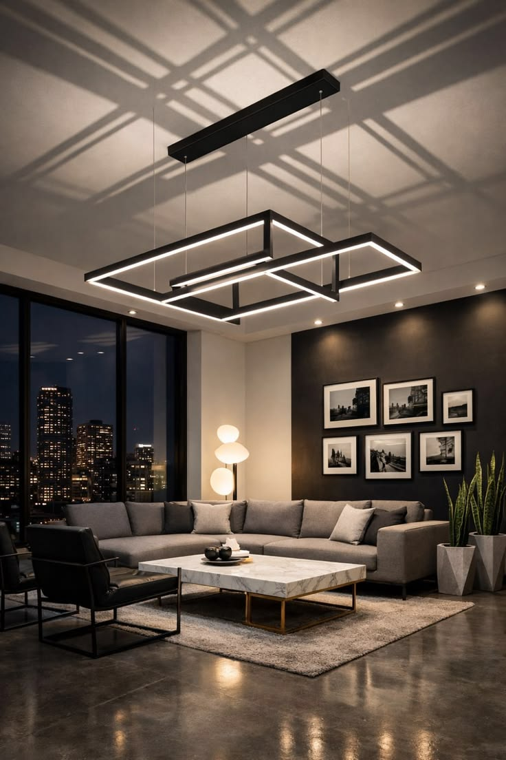 Architectural LED feature fixture in a contemporary living room