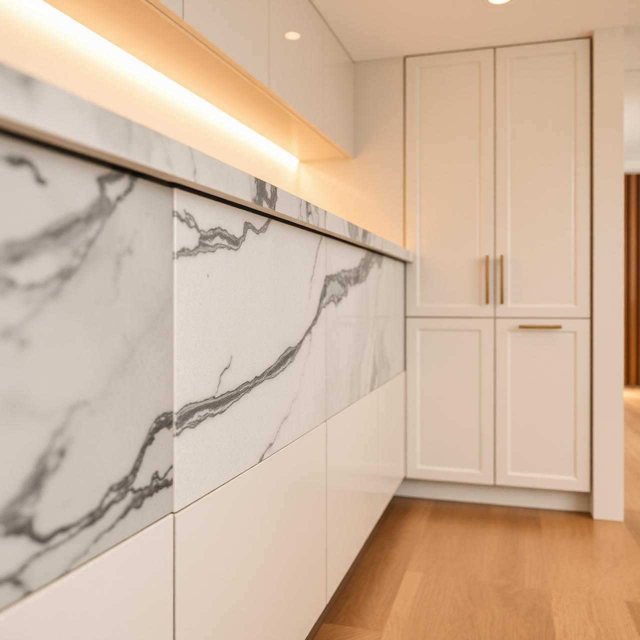 High-end cabinetry detail with brass hardware